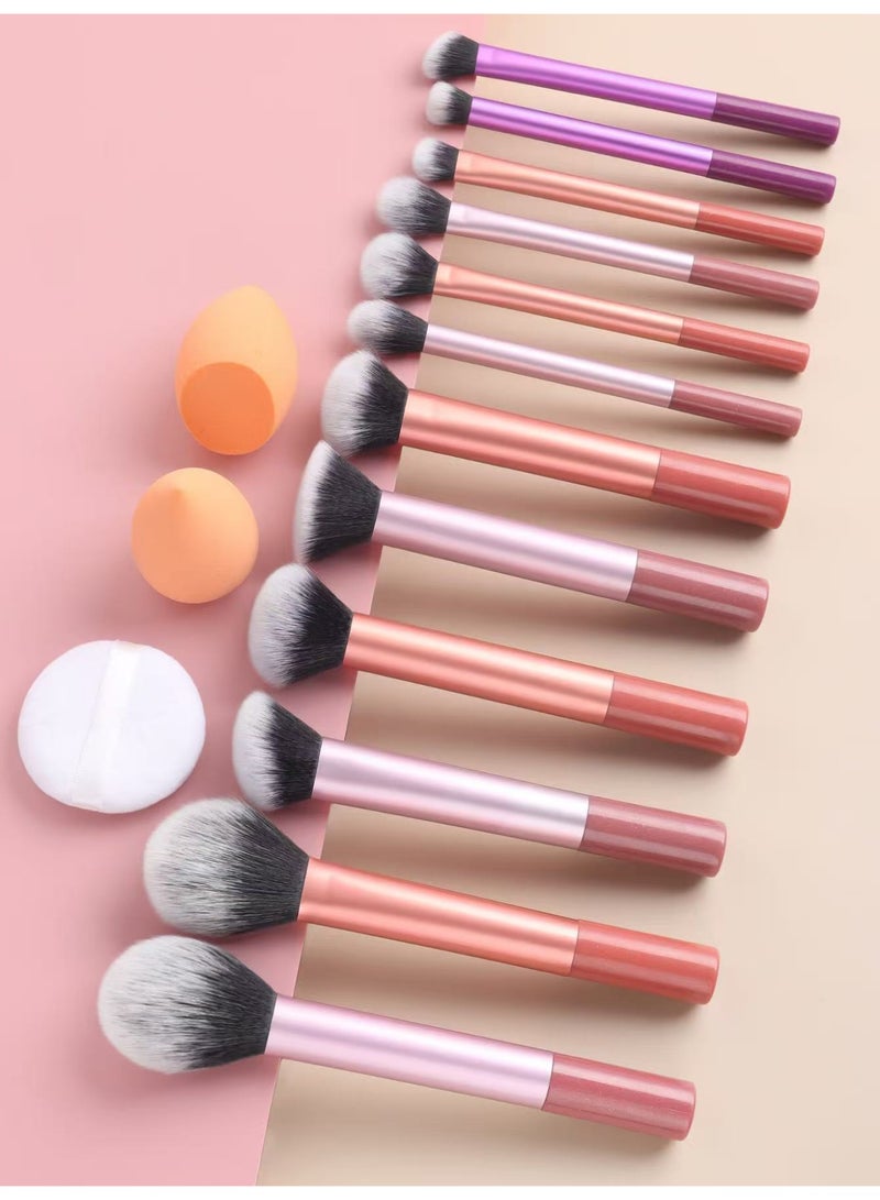 JUMEI 15-Piece Professional Makeup Brush Set – 12 Essential Brushes, 2 Beauty Sponges & 1 Powder Puff for Flawless Makeup | Perfect for Beginners & Pros - Image 2